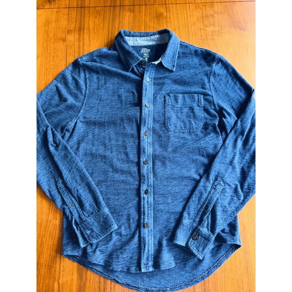 J.Crew Mens Indigo Cotton Knit Goods Slub Long-Sleeve Button-Down Shirt - Size M
